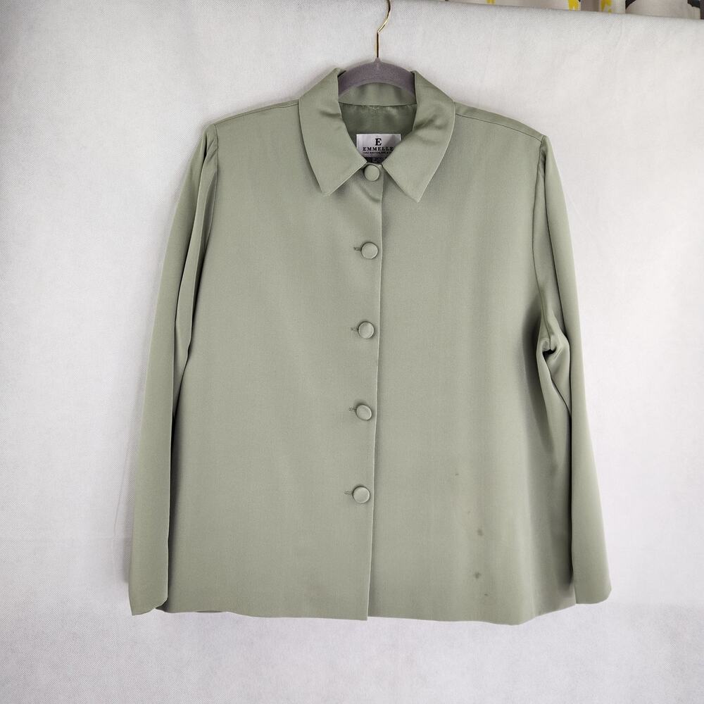 Emmelle Green Silk Button Front Lined Shirt Jacket Missing Size Tag
